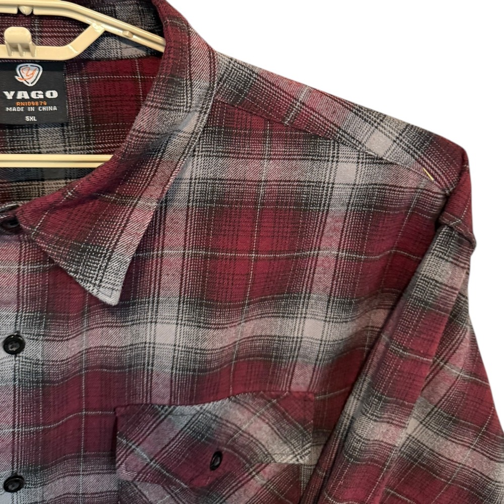 Yago Plaid Flannel‎ Button Down Shirt Long Sleeve Big & Tall 5XL Gorpcore Cozy - Picture 3 of 8